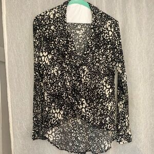 Zara Black and White Leopard Print Faux Wrap Blouse Size S